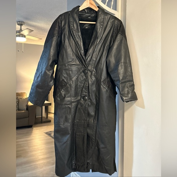 Gregory & Sons Vintage 80’s Long Black Leather Coat Zip Out Lining Size S - Picture 1 of 7